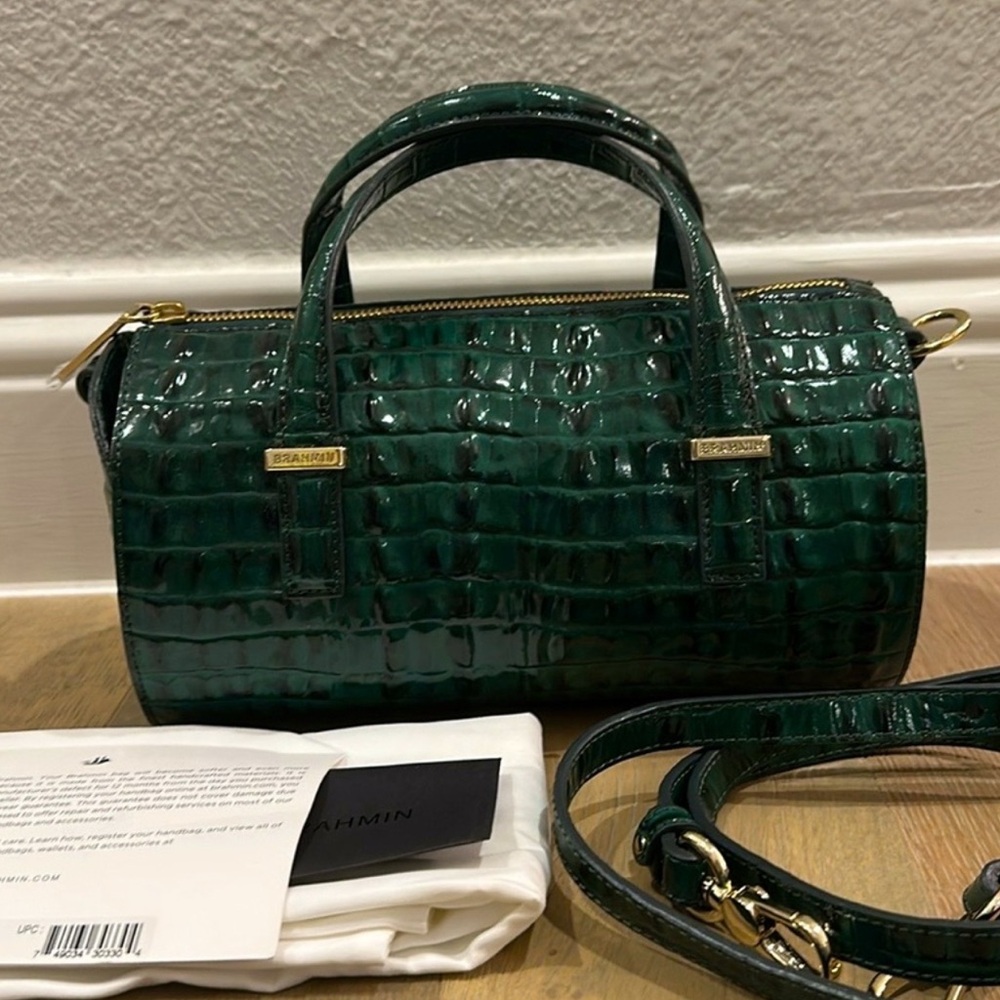 NWT Brahmin Green Croc-Embossed Satchel Crossbody - Picture 3 of 7